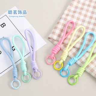 彩色手工涤纶编织绳弹簧扣挂绳钥匙扣DIY材料包挂玩偶挂件手机绳