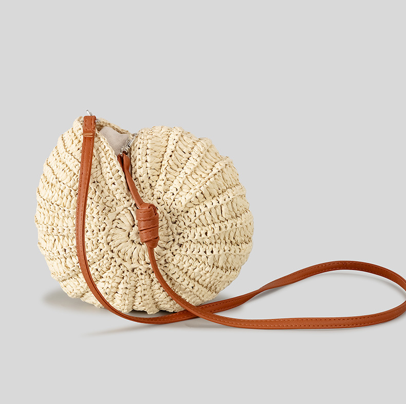 236g Weight Polyester Lining Material Sewing Thread Fashion Element Zipper Closure Type Single Shoulder Strap Strap Type Straw Bag Bags Type Holiday Occasion Paper Material Solid Color Pattern All Seasons Season Women's Gender Vacation, Beach Style Shell Shape Women's Paper Solid Color Vacation Beach Sewing Thread Shell Zipper Straw Bag