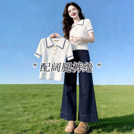 仅用于产品展示勿拍-白色polo领针织短袖t恤女2026新款夏季衬衫时