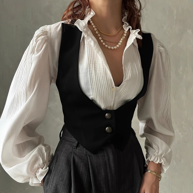 Korean Style Casual Temperament Women's New Fashion Vest Fake Design Versatile Flesh-Covering Top
