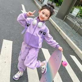 女童卡通印花套装春秋新款洋气时尚女宝宝休闲开衫两件套童装