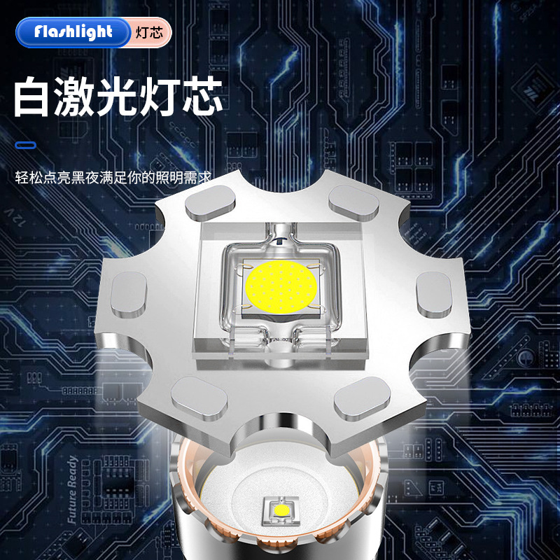 Cola digital linterna eléctrica láser blanco aleación de aluminio telescópica zoom linterna luz fuerte tiro largo linterna al por mayor