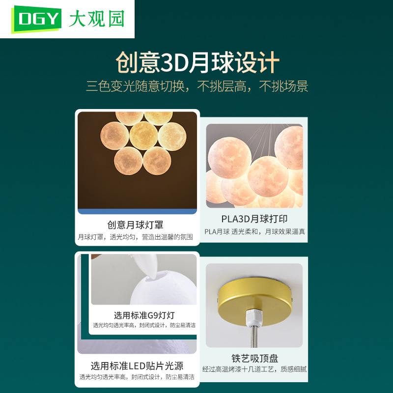 Lámpara de araña Grand View Garden para sala de estar, lámpara nórdica de burbujas con forma de luna para dormitorio, lámpara colorida con forma de planeta para comedor y sala de estar, accesorios de iluminación Zhongshan 542L