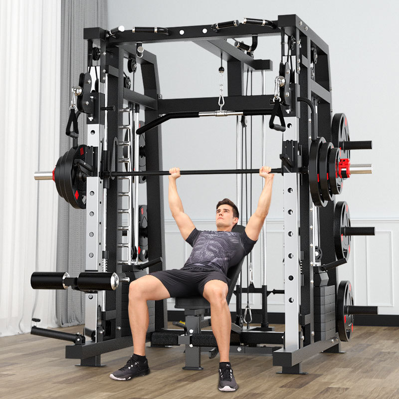 Smith Machine traje de equipo de entrenamiento integral comercial multi-función de pórtico de fitness casa en cuclillas combinación de prensa de banco