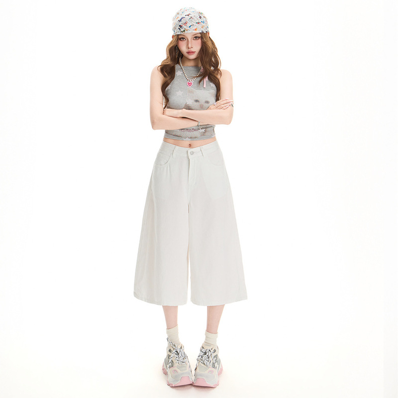 Lyocell White Wide-Leg Jeans for Women, New Summer Style Casual Cropped Pants, Loose Straight-Leg Pants Lyocell White Wide-Leg Jeans for Women, New Summer Style Casual Cropped Pants, Loose Straight-Leg Pants