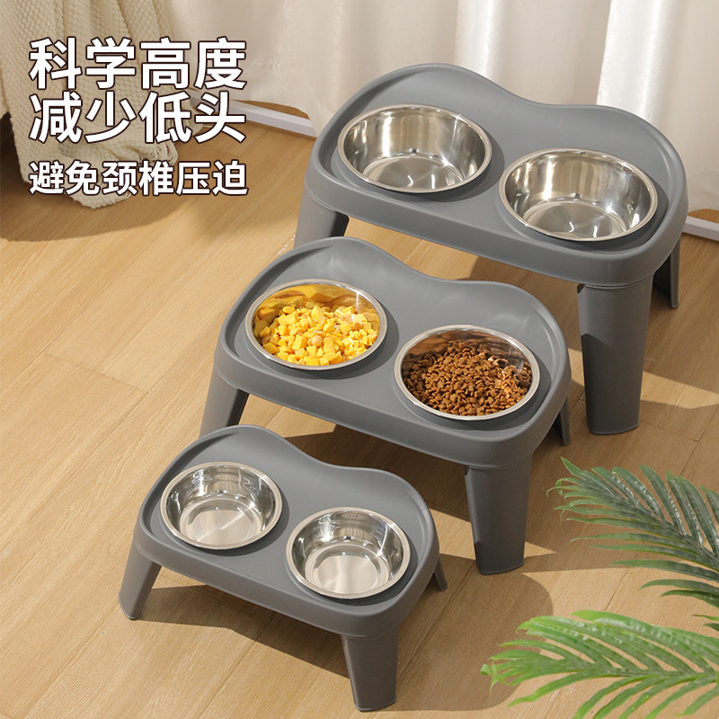Alimentos de agua para perros plegables elevados doble tazón tazón de acero inoxidable tazón para perros grandes artículos para mascotas al por mayor transfronterizos
