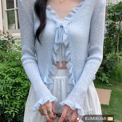 kumikumi 優しい風薄い耳レースニットカーディガンレディース夏の日焼け止めアウターショートトップ