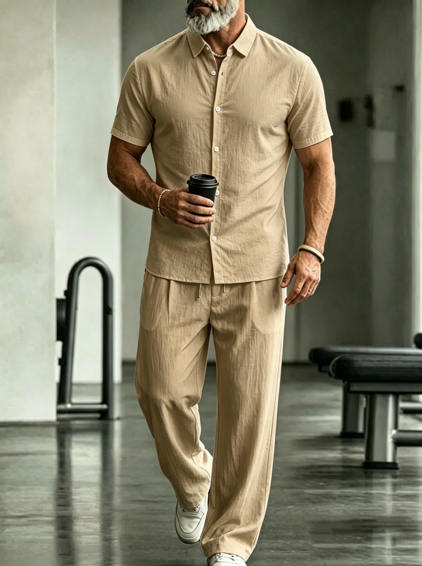 Herren Leinenhemd Mit Hose Set Lässiger Zweiteiler Für Männer_voghion.com