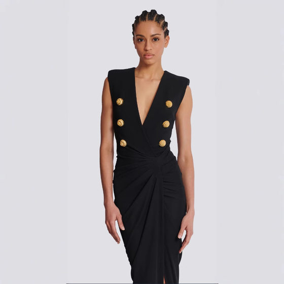 Foreign trade new sleeveless deep V high waist dress pleated irregular slit TIK TOK explosion evening dress