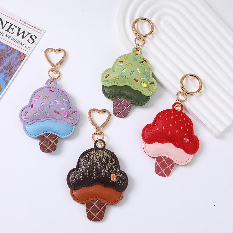 New creative ice cream dessert leather keychain, bag pendant, backpack pendant, decorative accessory in stock New creative ice cream dessert leather keychain, bag pendant, backpack pendant, decorative accessory in stock