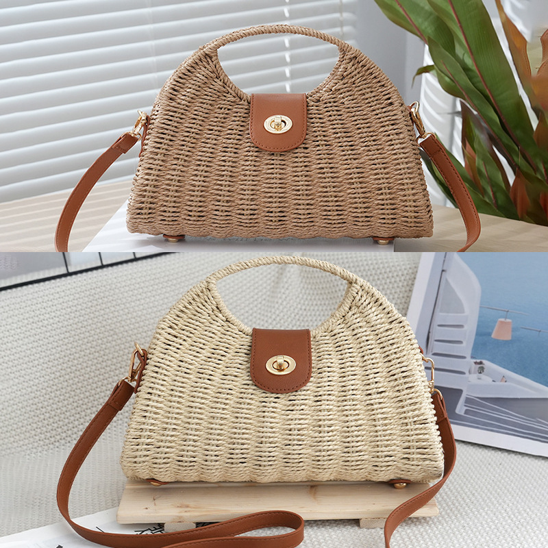 Seaside Holiday Style Beach Bag Summer New Artist Style Vintage Woven Bag Portable Single Shoulder Crossbody Bag Handles for Women