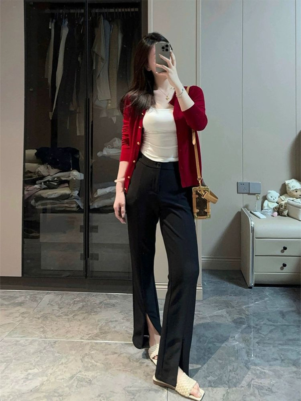 安拉红韩系法式复古羊绒加厚开衫毛衣外套女秋冬小个子针织上衣|undefined