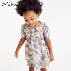 Malwee Children's Summer Dress, New Arrival, European and American Style, Striped Short Sleeve Dress for Girls