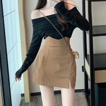 高腰显瘦包臀短裙2023夏季新品辣妹开叉a字裙学院风减龄半身裙女