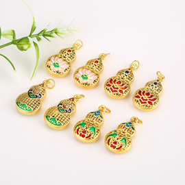 古法金烧蓝滴油莲花葫芦吊坠 DIY锁骨链手链项链珠宝饰品编织配件