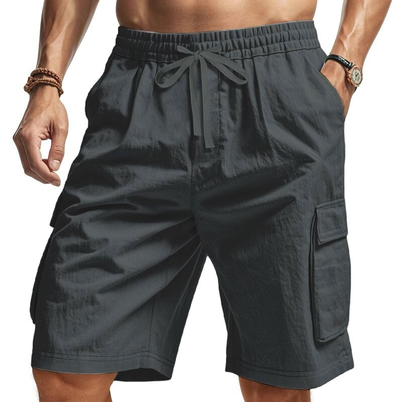 Cross-border European and American summer men's cropped pants, skin-friendly, breathable, linen workwear, multi-pocket jogging casual beach pants