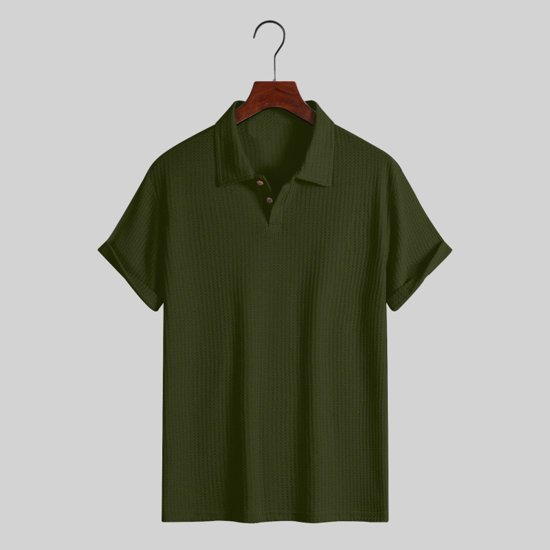 European and American Cross-Border Export Men's Tops Lapel Quilted Knitted Casual Loose Short-Sleeved Shirts Men's Polo Shirts