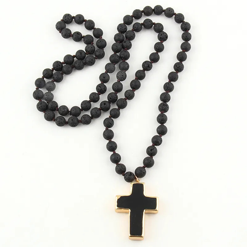 85g Weight Long Necklace Classification Natural Stone Chain Material Beaded Chain Chain Type 1 Piece Quantity Family Gathering, Date, Tea Party Occasion natural stone Material Cross Pattern Unisex Gender Bohemian Style Bohemian Cross Natural Stone Beaded Chain Long Necklace In Bulk 5