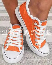 跨境外贸新款橙色系带帆布鞋休闲百搭运动舒适系带板鞋大码女鞋子