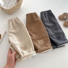儿童灯芯绒裤子冬季a类韩版男童贴布加绒裤宝宝小熊休闲裤潮AK510