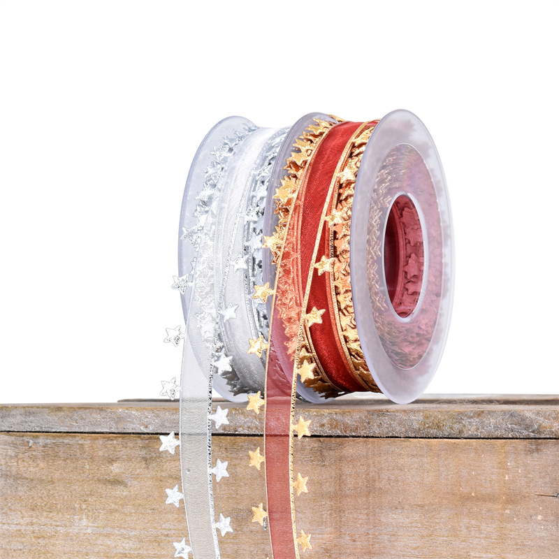 Nuevo transfronterizo imitación de cuero en relieve pentagramas cinta de nieve decoración de vacaciones embalaje de regalos cinta de navidad 15 metros