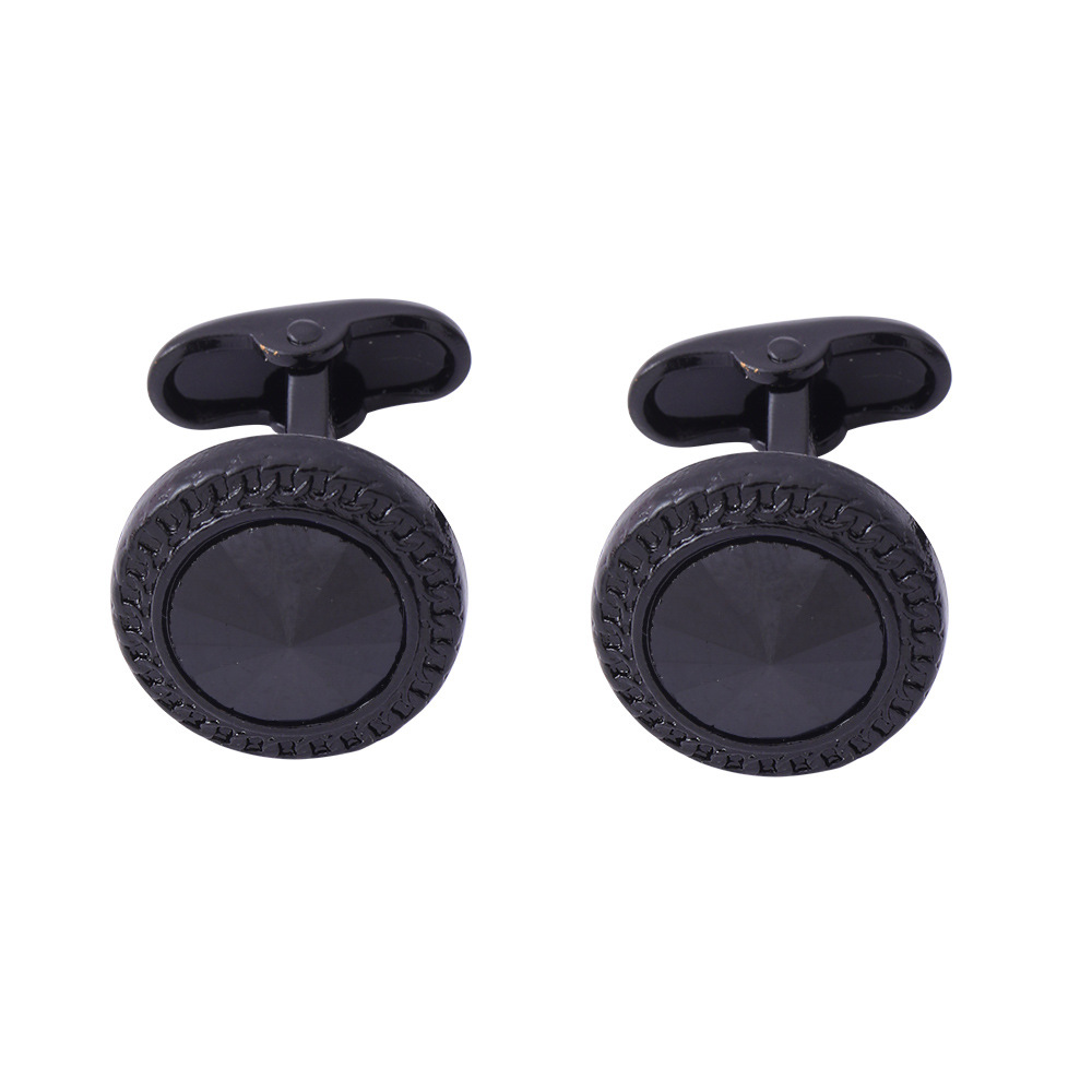 new round electroplated gun black diamond metal cufflinks men's French cuff nails_voghion.com