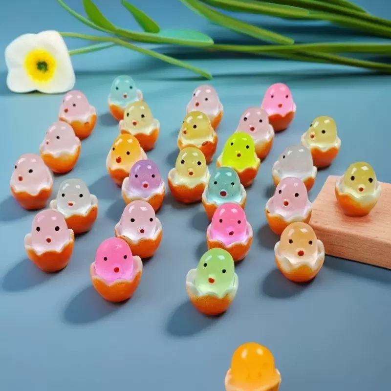 可爱夜光破壳小鸡仔树脂小摆件DIY饰品配件学生礼品发光蛋壳小鸡