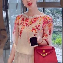 宽松显瘦时尚休闲中国风雪纺衫女夏季2025新款气质洋气七分袖上衣