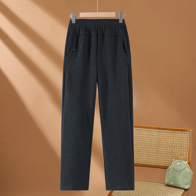 Middle-aged and elderly women's pants mother pants spring autumn and winter loose fleece-lined old lady pants elastic waist straight 60-year-old grandmother pants