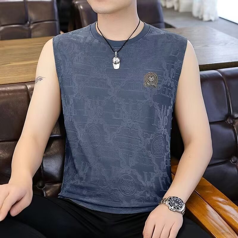 Europa camiseta de seda de hielo hombre de manga corta de verano tigre caliente diamante de seda de morera camiseta de cuello redondo camiseta de media manga de color caqui
