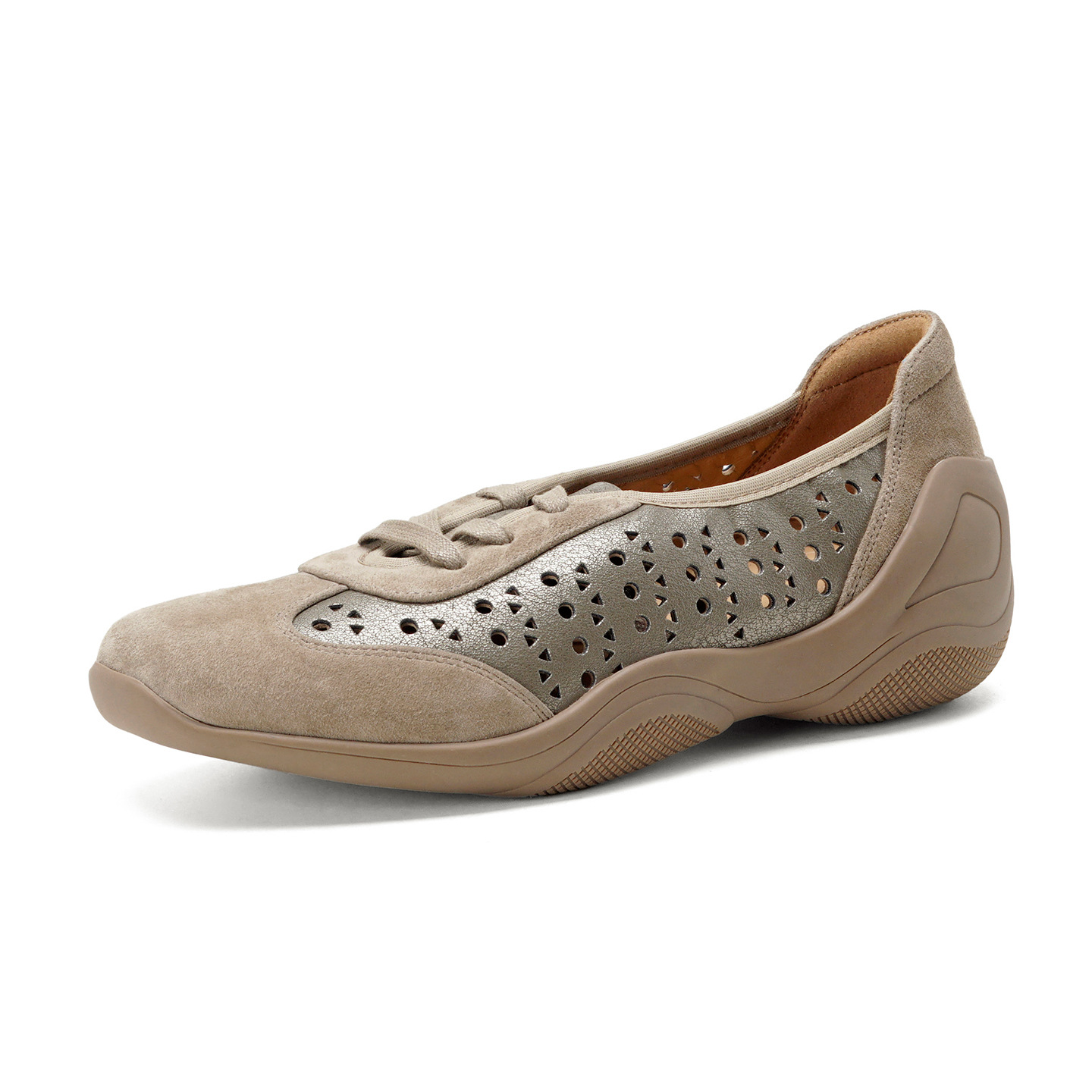 Giày sneaker nữ phối màu đục lỗ dây buộc mũi sâu đế mềm da mềm — đen