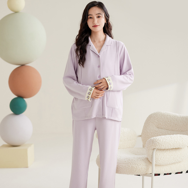 ZHUOJIA 플러스 사이즈 산후복, 순면 출산 잠옷, 가디건, 수유복, 긴팔 바지, 느슨한 임신 가정복