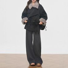 10.7新品 WESTAYONE毛领加厚毛呢大衣外套女士小个子高级