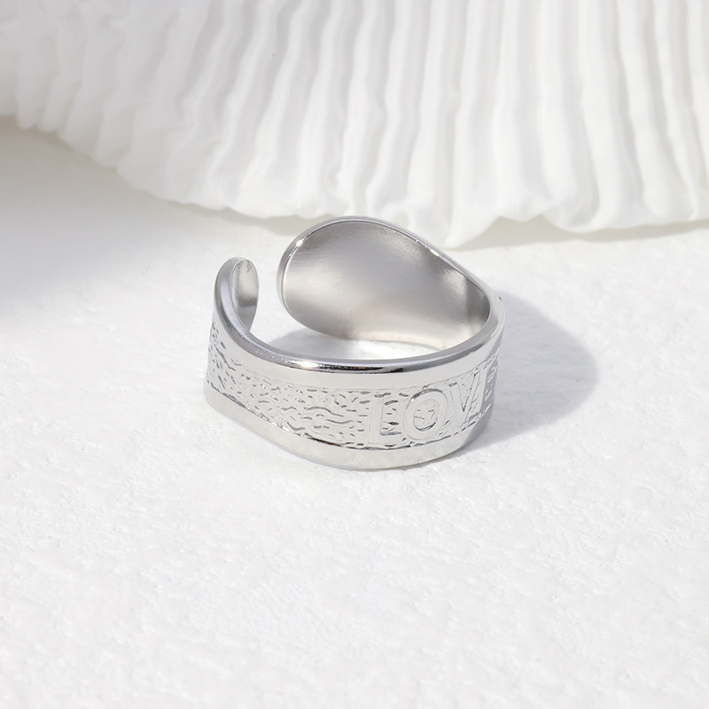 Letter Pattern Couple Gender Fashion Letter Stainless Steel Pleated Open Ring