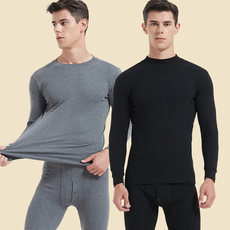 Men's Autumn Clothes and Pants suit Round Neck Thermal Underwear Autumn Cotton Men's Winter Middle Neck plus size Base Cotton Sweater