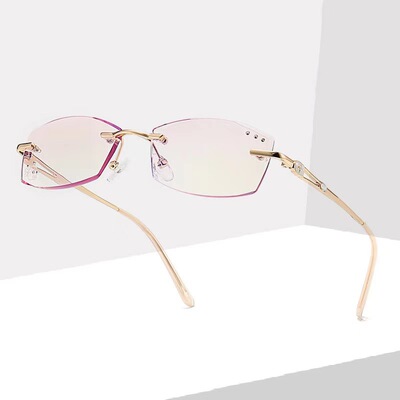 防蓝光切边老花镜女式高档时尚镶钻中老年花镜无框切边老花眼镜|ms