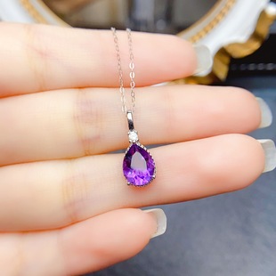 New natural amethyst pendant S925 silver inlaid main stone 4*9mm Joker net red explosions women's jewelry wholesale