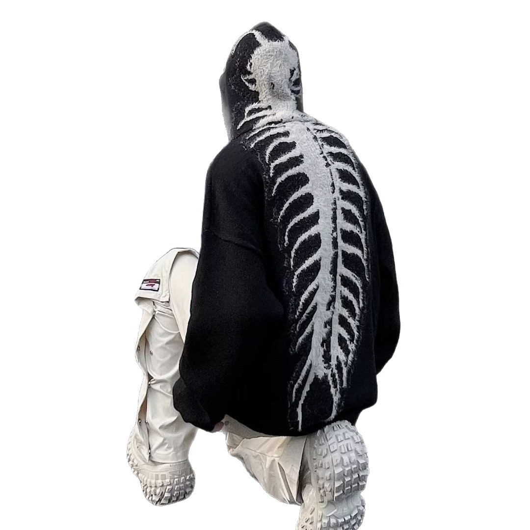 Explosiones transfronterizas de tamaño europeo de tamaño grande esqueleto jersey suéter hombre chaqueta encapuchada alta calle marca de moda fábrica de otoño y invierno al por mayor
