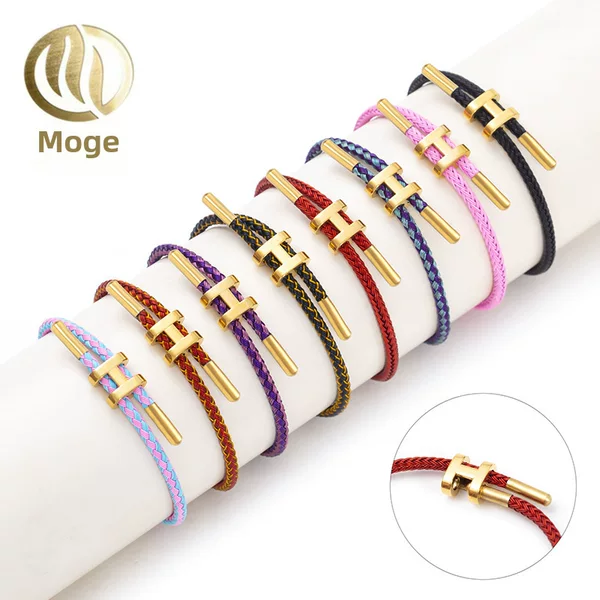 in stock new stainless steel wire rope bracelet adjustable 3D hard gold with rope bracelet titanium steel waterproof bracelet