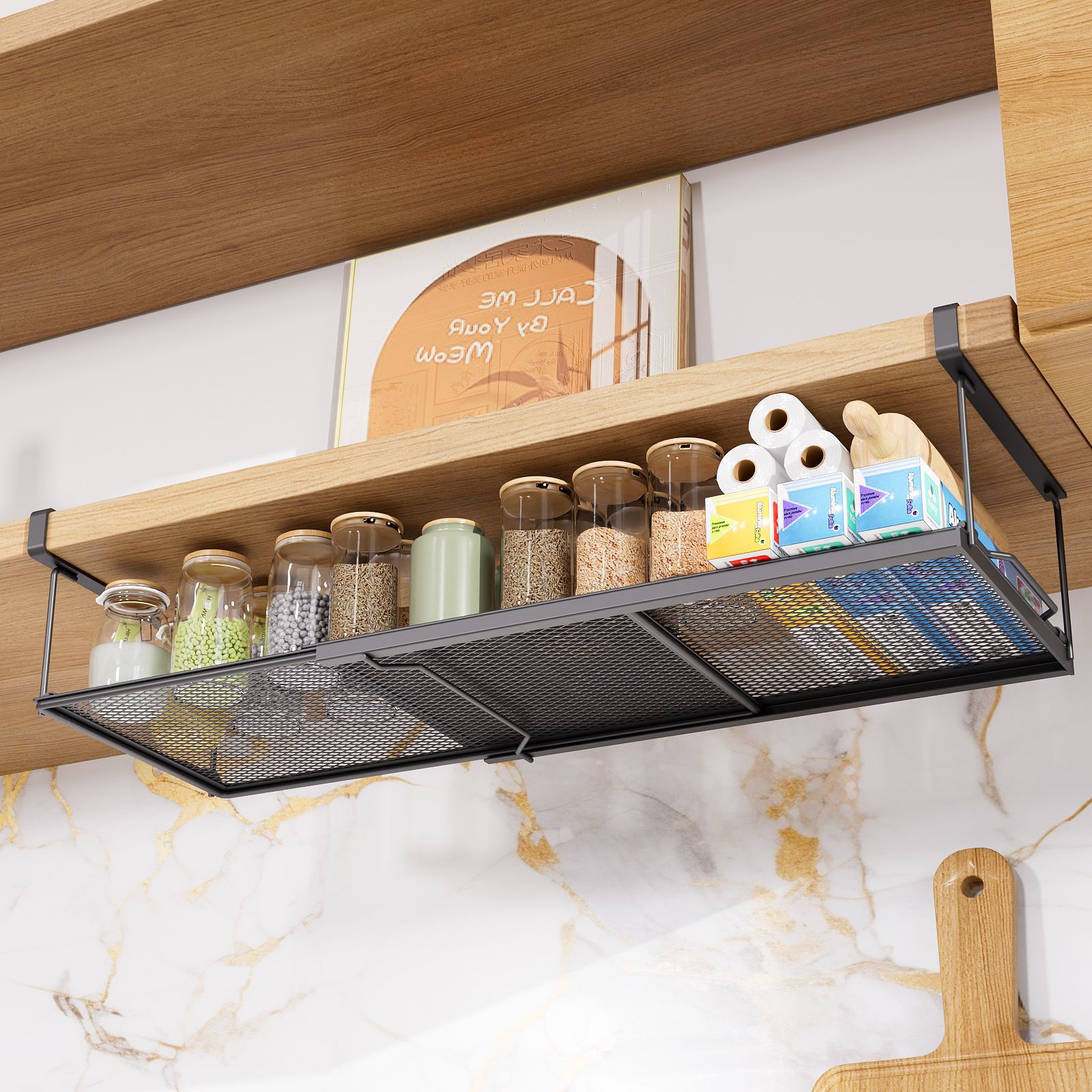 Cabinet Hanger Hanging Cabinet Hanging Kitchen Rack Cabinet Retractable Seasoning Film Storage Hanging Basket