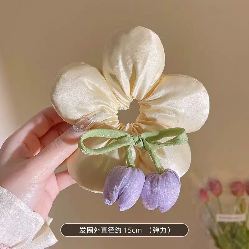 튤립 리본 머리끈--베이지 (16*17*3cm*26g)