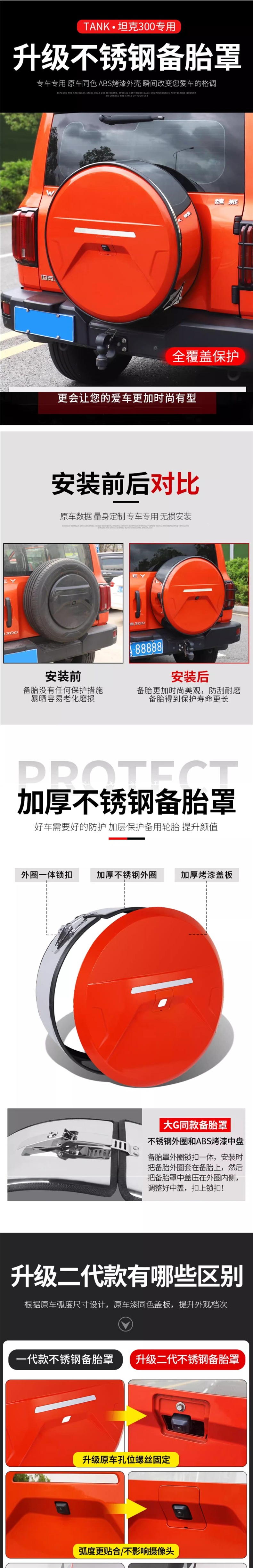 Suitable for Tank 300, stainless steel spare tire cover, rear spare tire shell protective cover, off-road spare tire, specifically designed for the vehicle