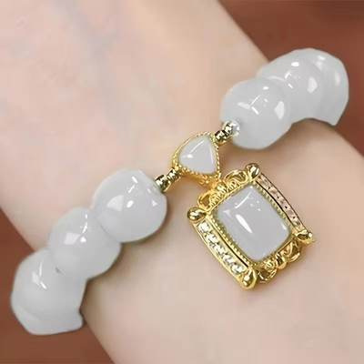 S136-8*6 white barrel bead jade "rising sun" bracelet #sz1479