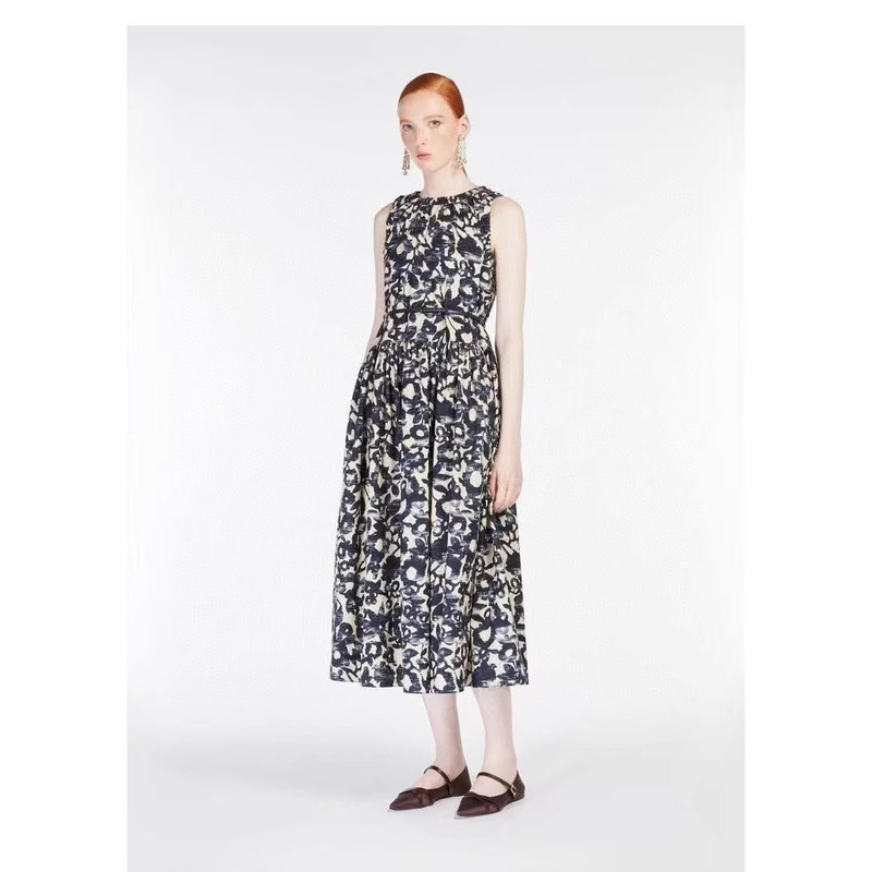 Max2025 Spring and Summer New Women's Cotton Poplin Printed Dress Sleeveless + Short Sleeves Max2025 Spring and Summer New Women's Cotton Poplin Printed Dress Sleeveless + Short Sleeves