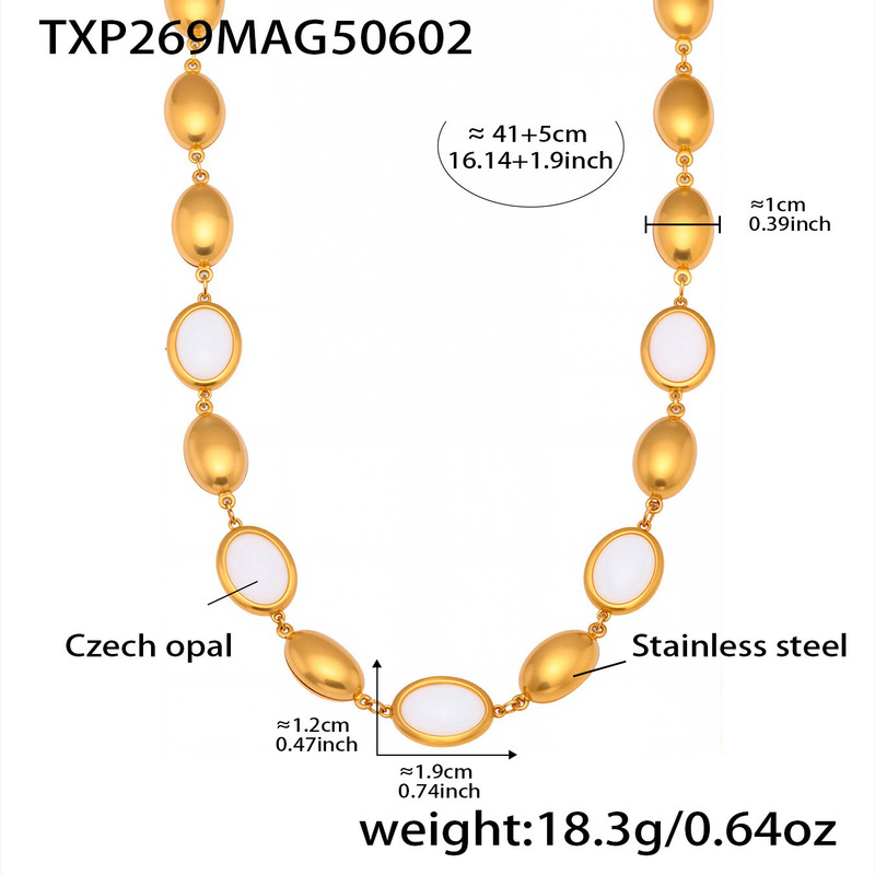 Mili 天然オーバルオパールネックレスブレスレットイヤリングステンレス鋼 18K リアルゴールド気質高級社交家セット|undefined