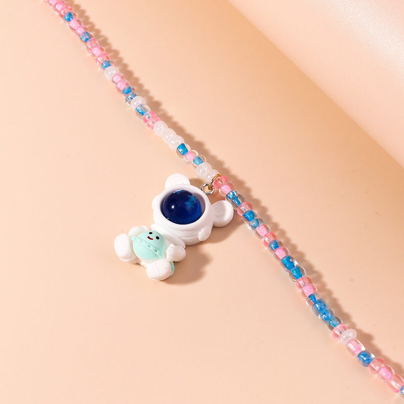new cartoon beaded cute astronaut pendant necklace