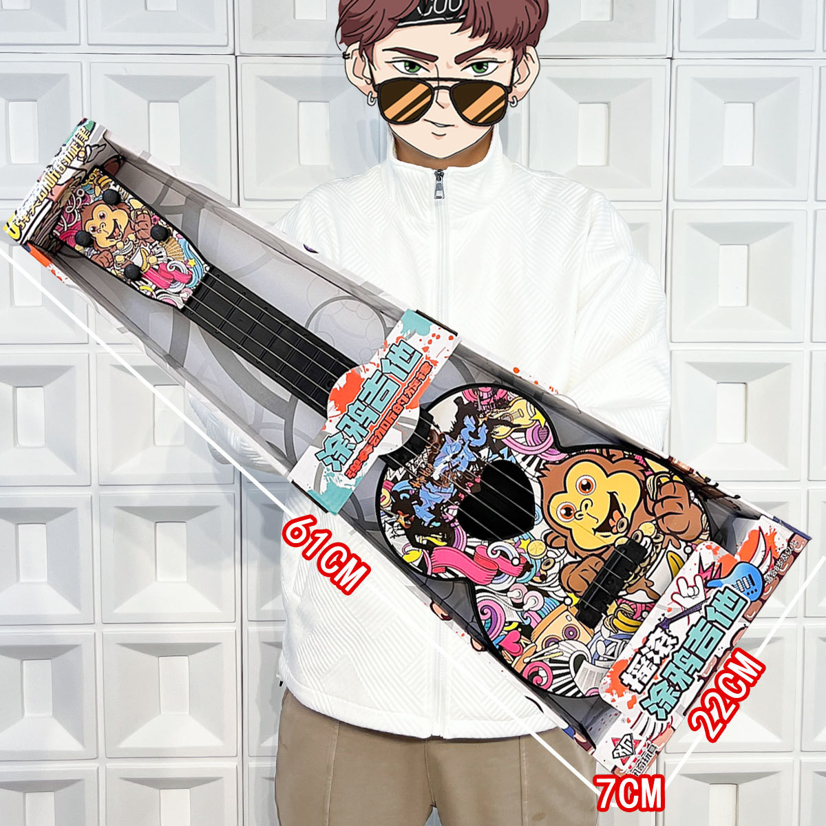 Niños graffiti ukulele DIY simulación tocable guitarra pequeña instrumento musical puzzle juguetes de educación temprana regalos de la institución