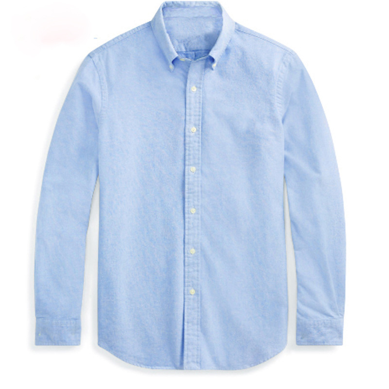 Men's Spring and Autumn Classic Business Casual Oxford Cotton Long Sleeve Shirt with Small Embroidered Logo