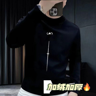 Sweater Men's Spring and Autumn Trendy Brand Ins Korean Style Slim-fit Youth Trendy Long-sleeved T-shirt High-grade European fleece-lined Base Shirt