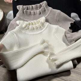 【超软糯】正版女童新款上衣小女孩公主木耳边打底衫毛衣儿童针织